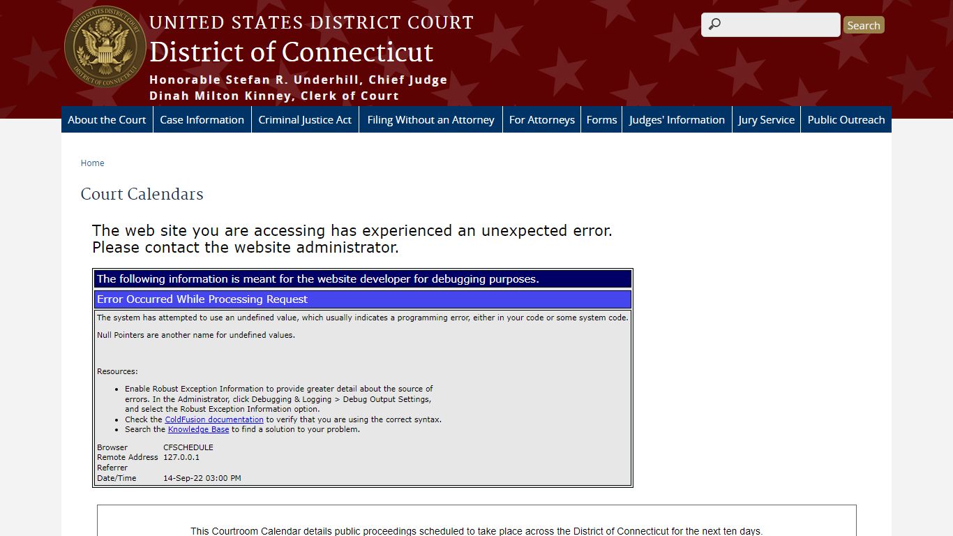 Court Calendars | District of Connecticut - United States Courts